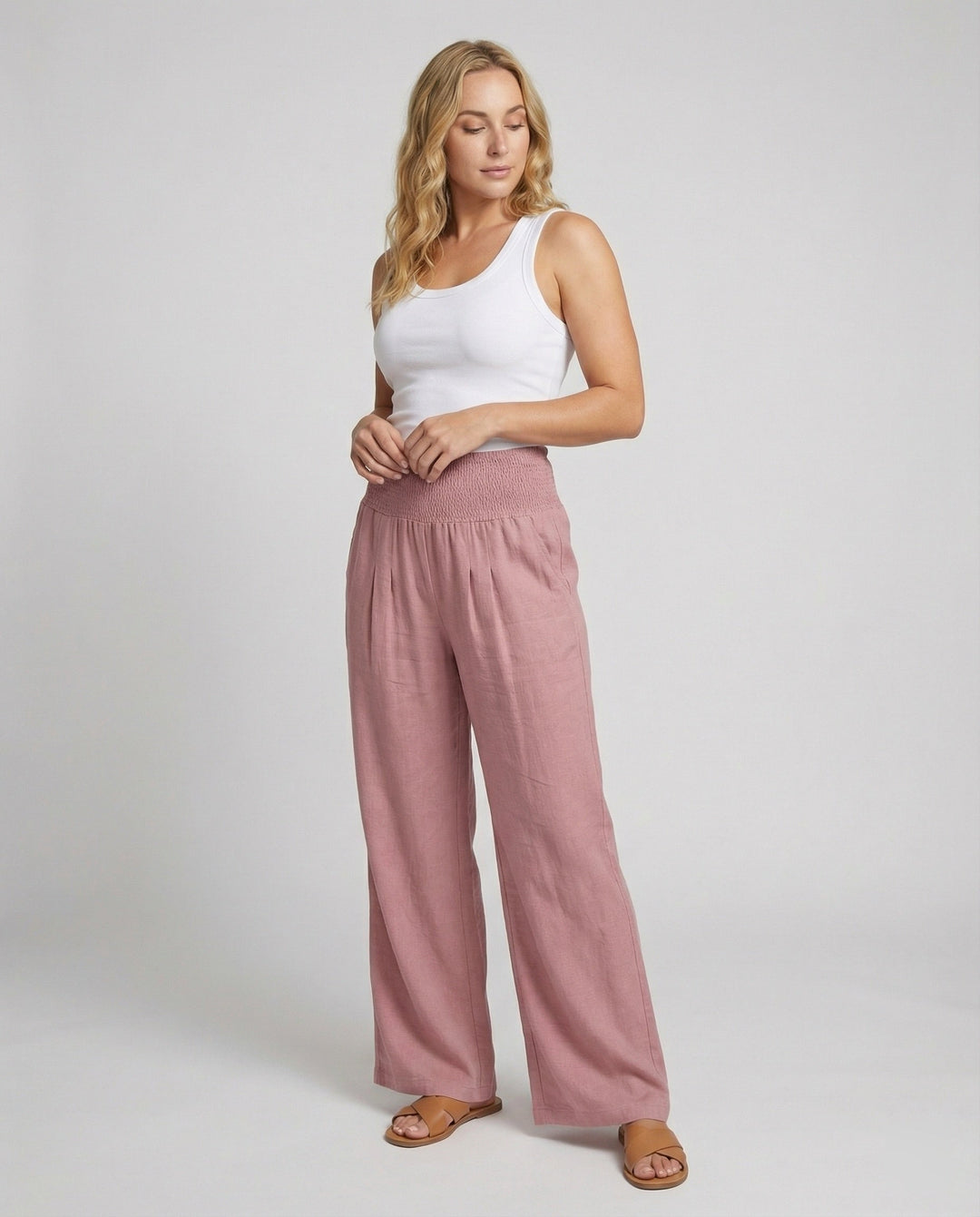 Damen Luftige Leinenhose mit elastischem Bund und Weitschnitt Drune