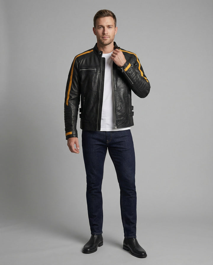Herren Motorradlederjacke Stehkragen