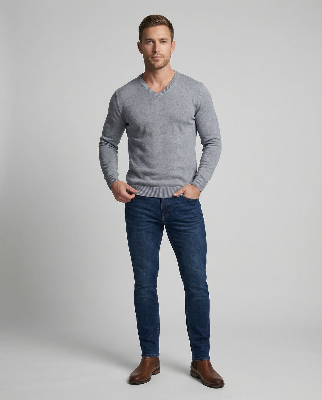 Herren V-Ausschnitt Feinstrickpullover Drune