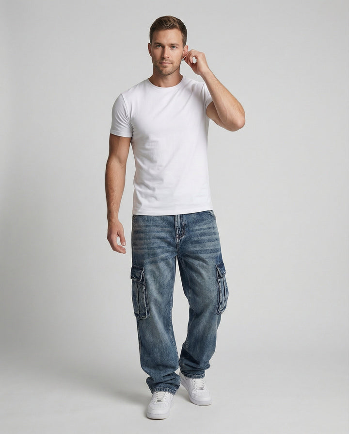 Herren Cargo Jeans weit mit Taschen