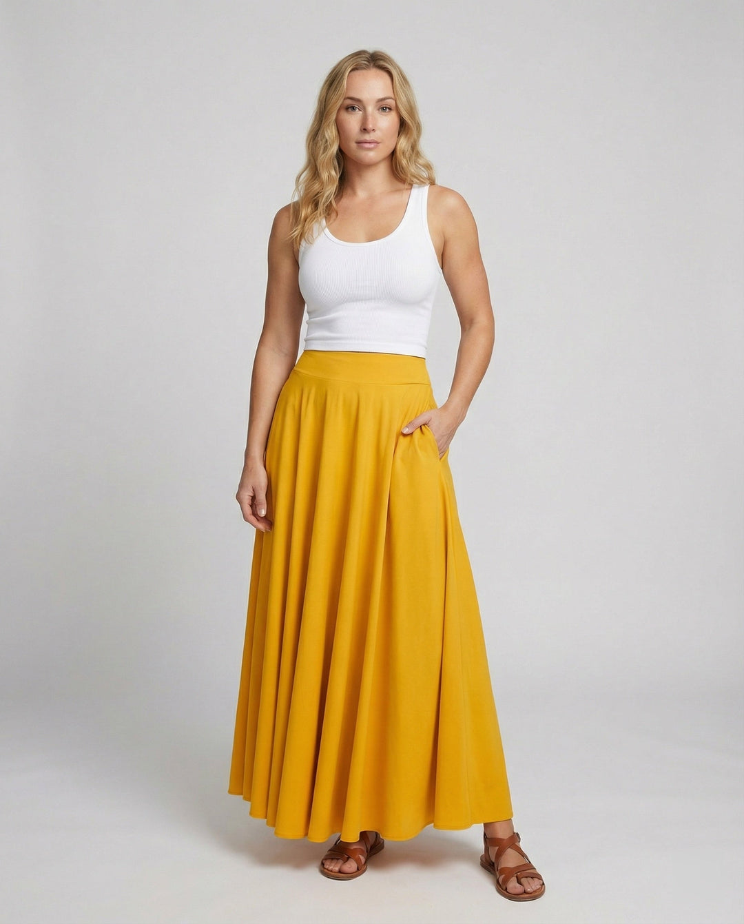Damen Luftiger Maxi-Rock mit hohem Taillenbund Drune