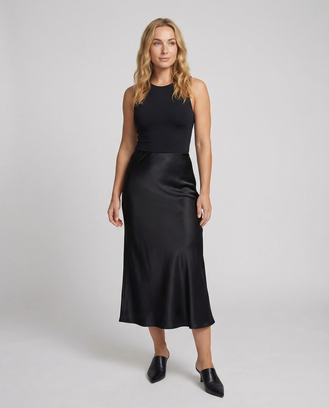 Satinrock Schwarz Damen Maxi Elegant und fließend