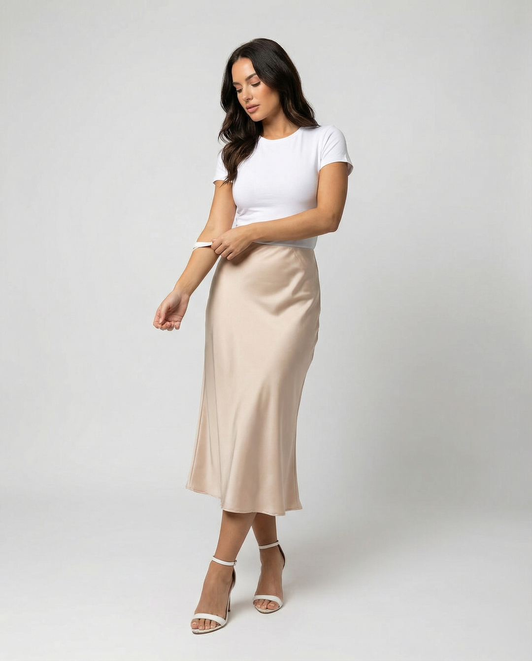 Damen eleganter Midirock mit sanftem Schnitt und hohem Bund Drune