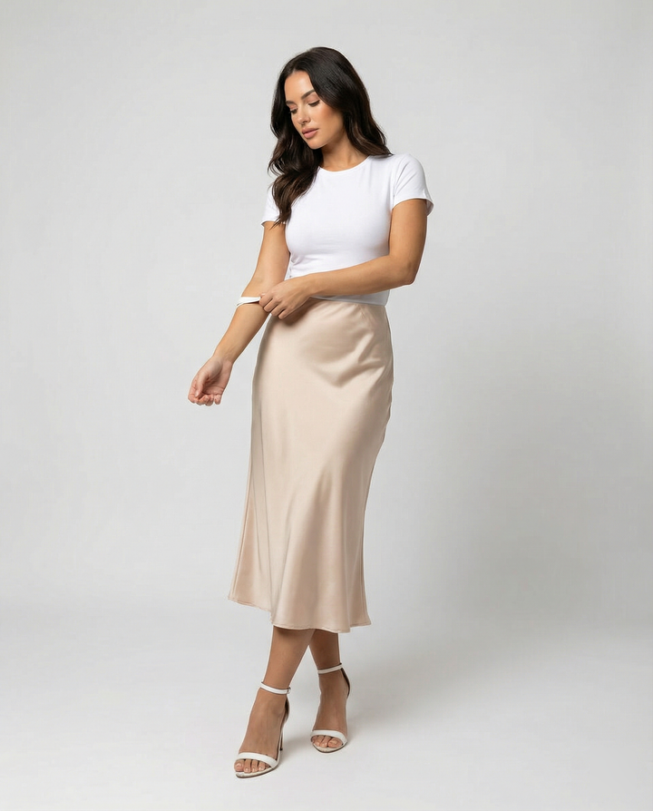 Damen eleganter Midirock mit sanftem Schnitt und hohem Bund Drune