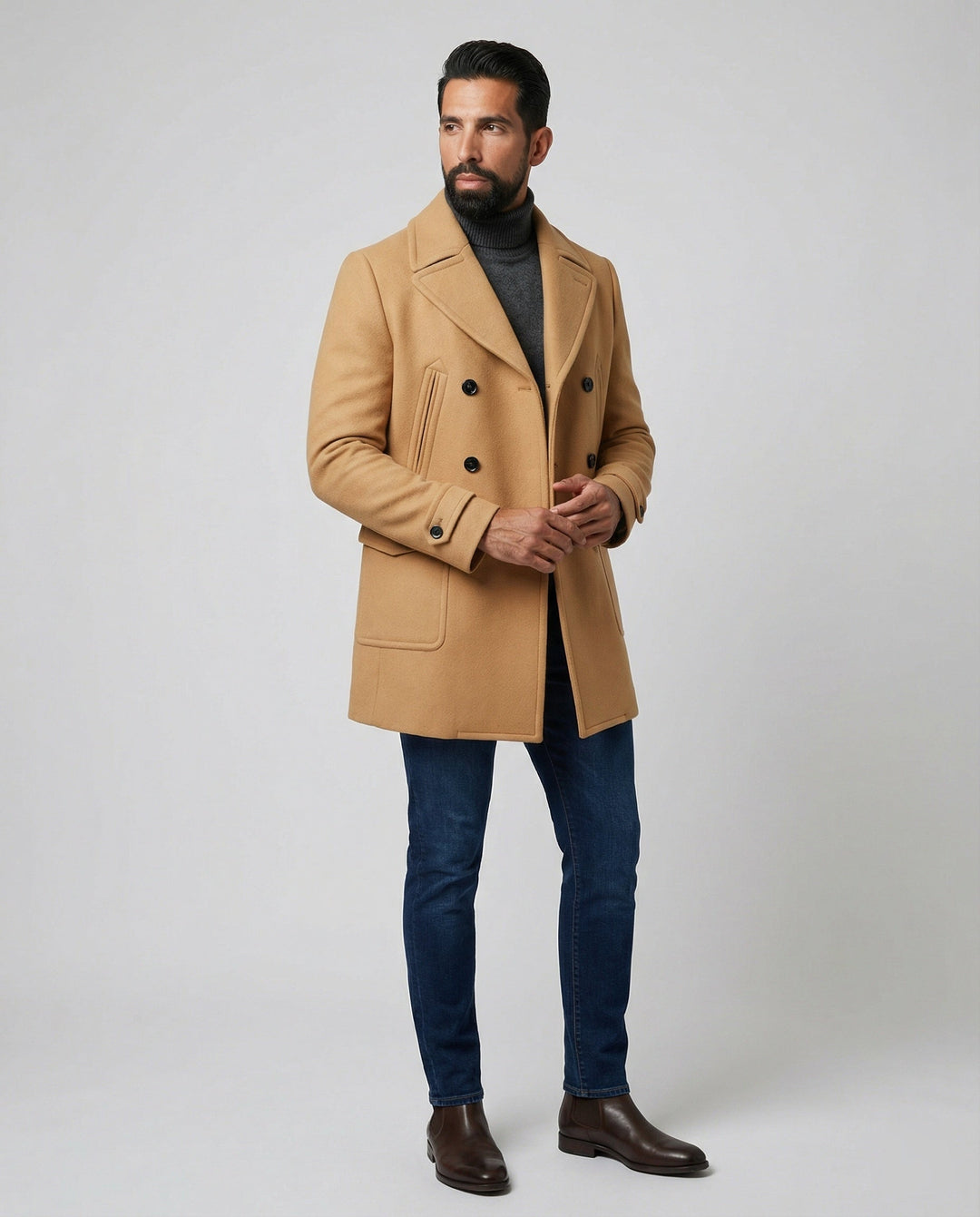 Herren Eleganter Wollmantel mit doppelter Knopfleiste