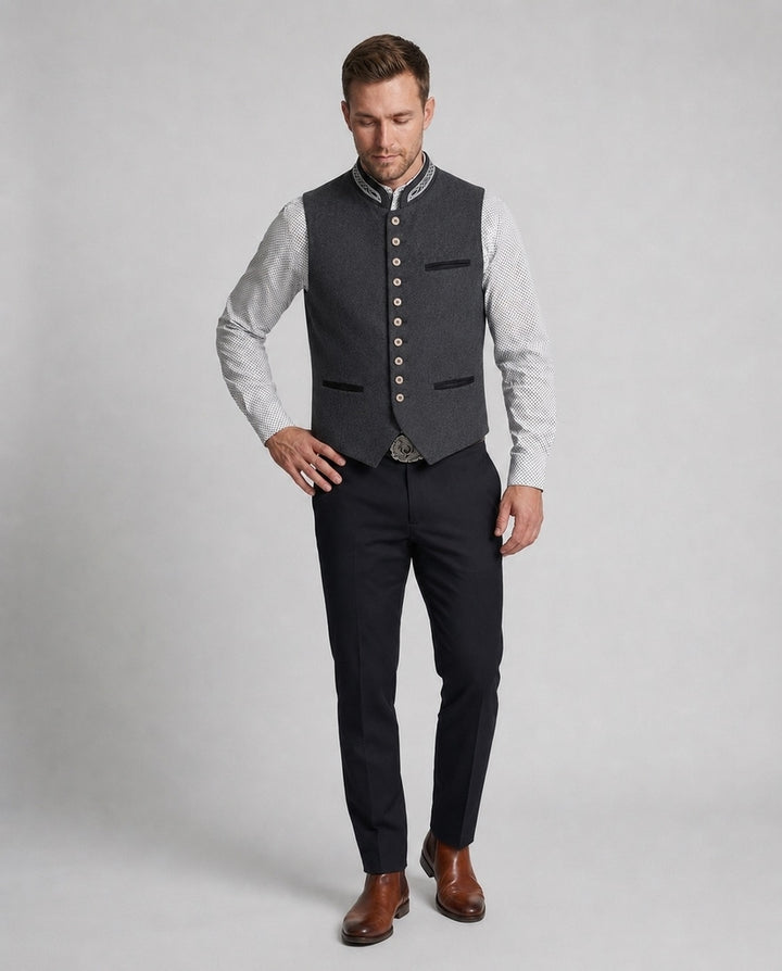 Drune | Herren Trachtenweste in Grau Traditionell & Modern
