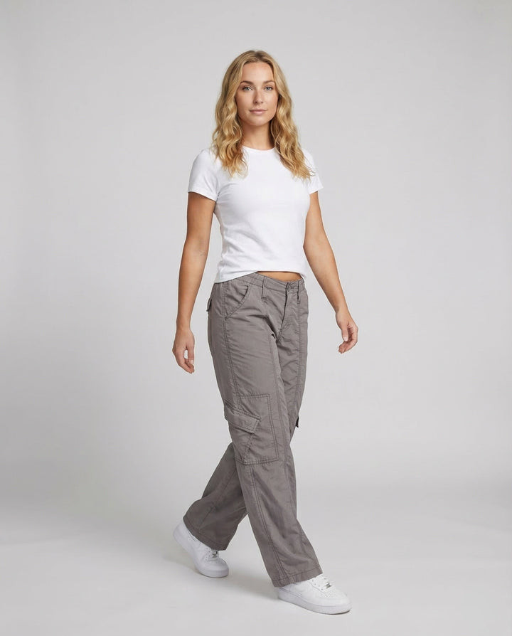 Damen Tief sitzende Cargohose Ziernähte