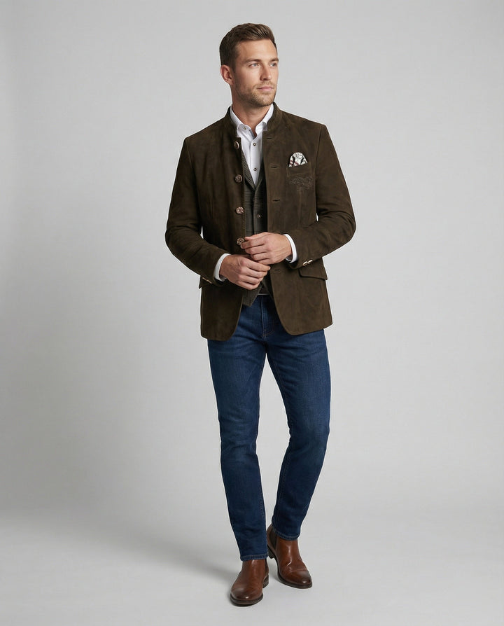 Herren Suede-Jacke mit Zierknöpfen