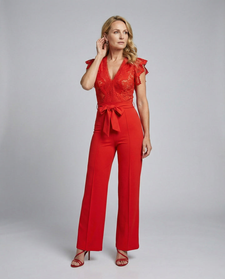 Damen Jumpsuit Spitze elegant weit