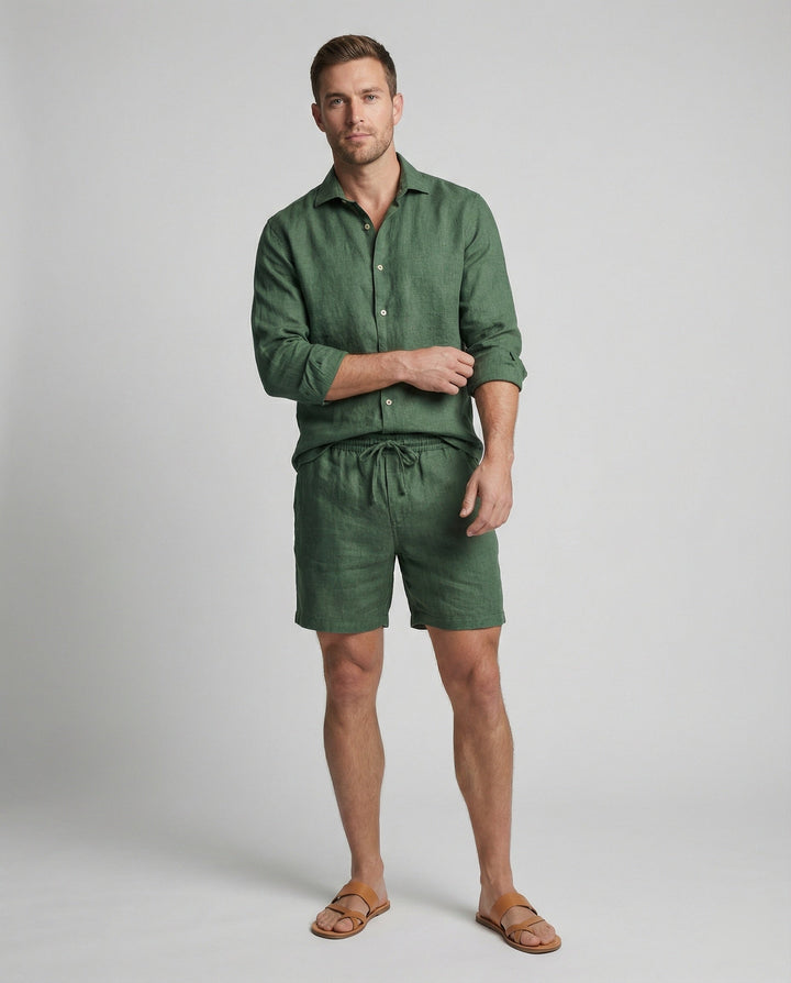 Zweiteiler Set Herren aus Leinen Hemd und Shorts