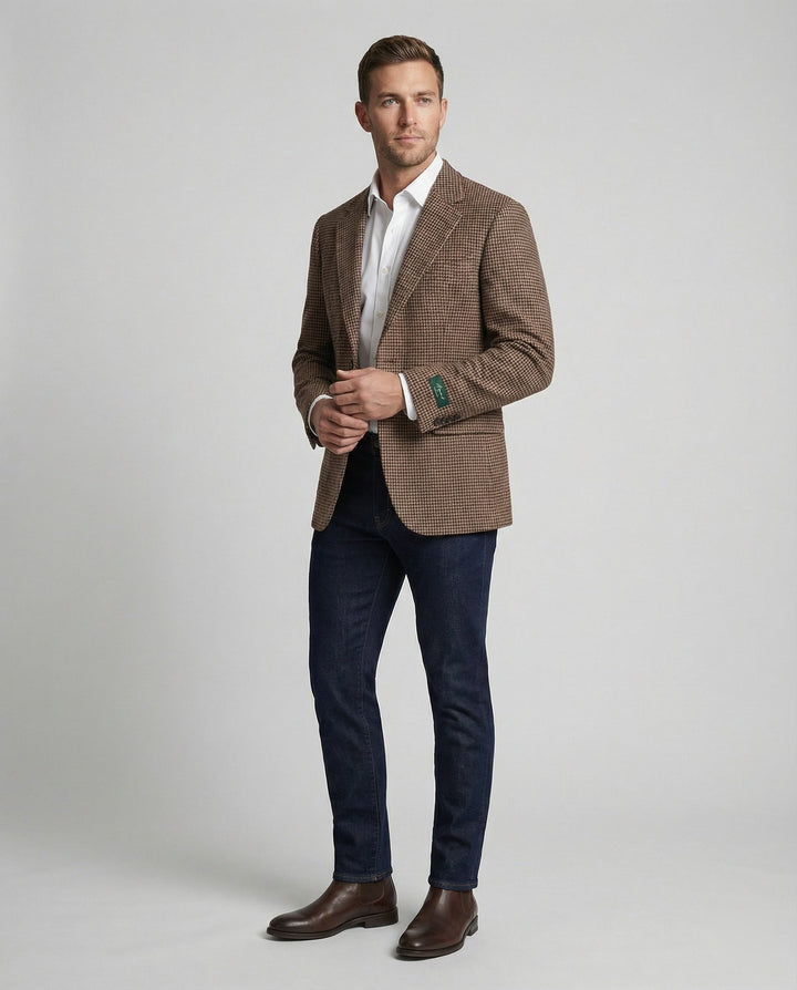 Herren Hahnentritt Sakko Slim Fit
