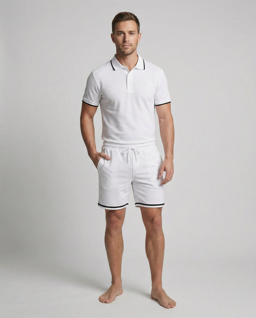 Herren Sportliches Polo- und Shorts-Set mit Kontraststreifen Drune