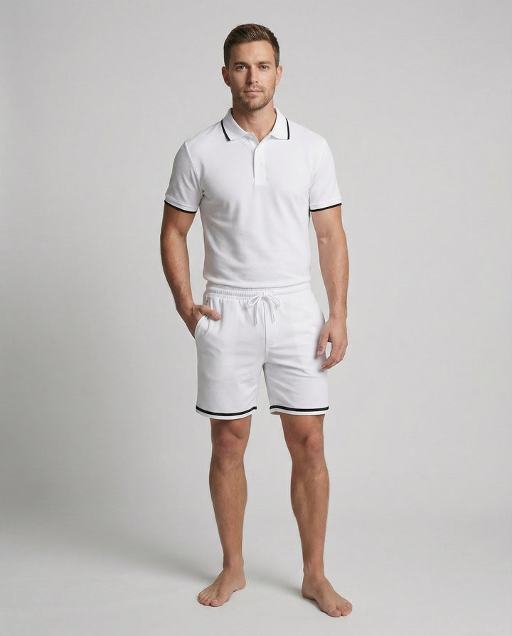 Herren Sportliches Polo- und Shorts-Set mit Kontraststreifen Drune