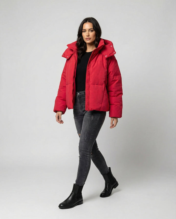 Steppjacke Damen modisch mit abnehmbarer Kapuze und Taschen