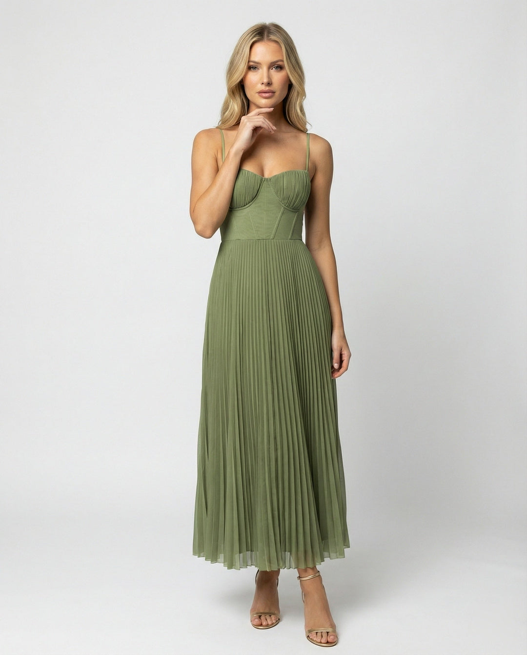 Drune | Midi Ärmellos Kleid Mit Gefälteltem Tüll-Bustier