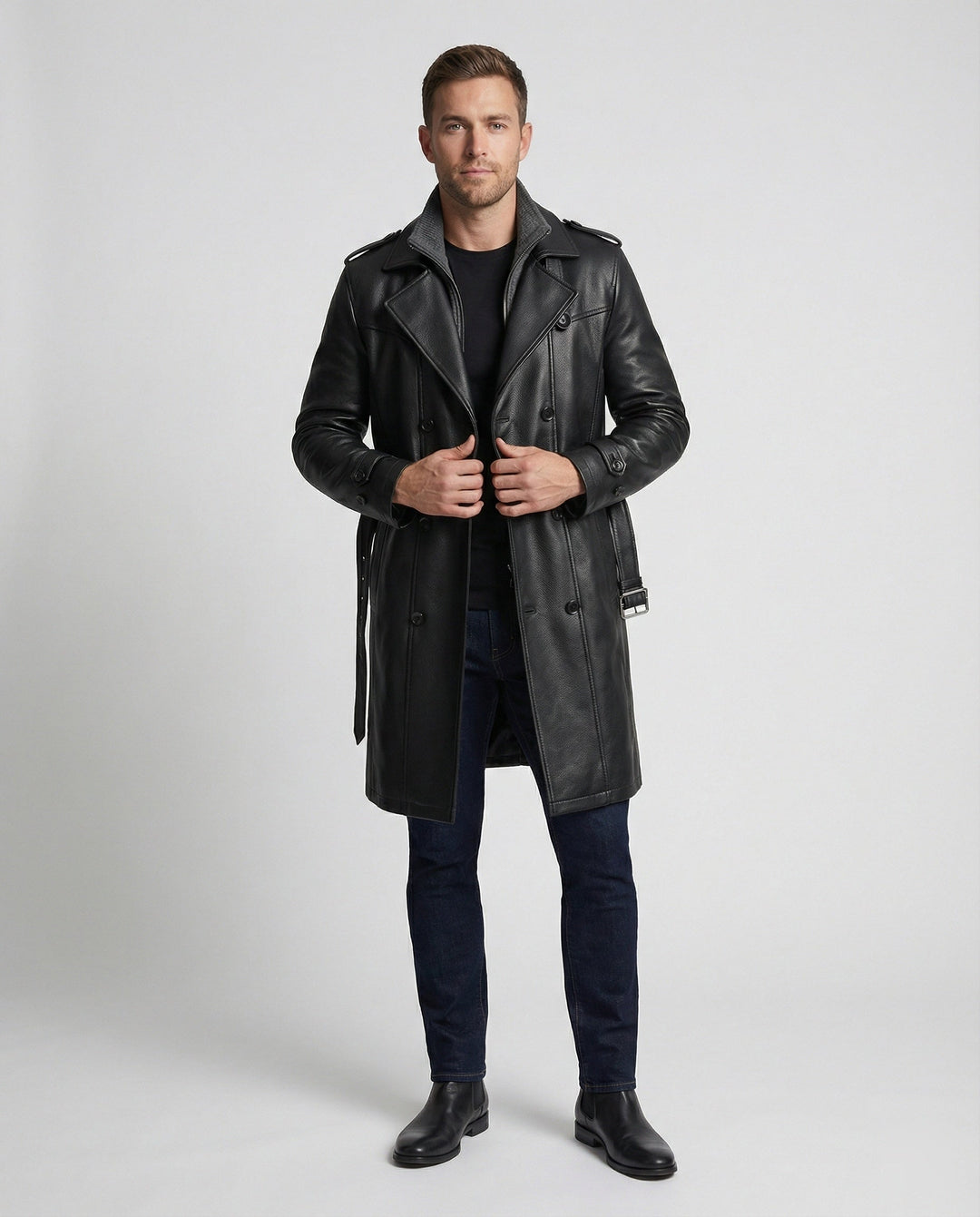 Drune | Doppelreihiger Leder-Trenchcoat Herren