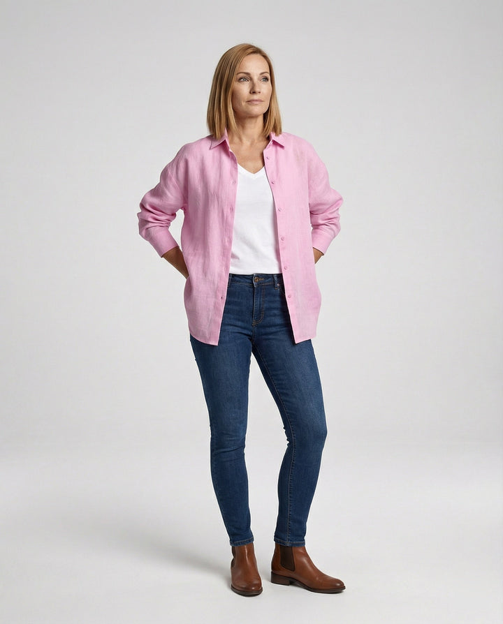 Damen Bluse Leinen Oversize