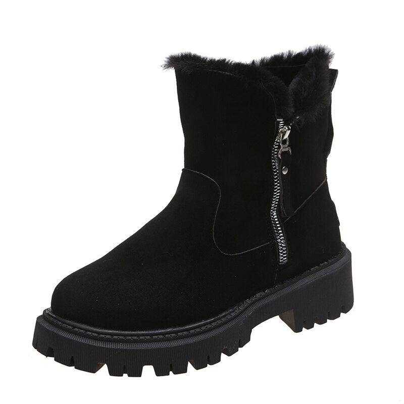 Drune | Damen Stiefeletten - gefütterte Wildlederstiefel mit Reißverschluss und Fellkragen