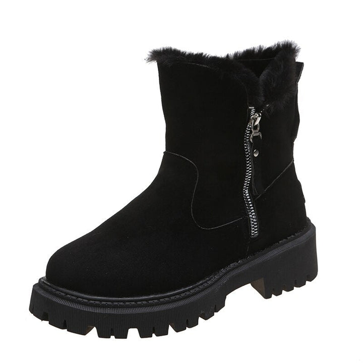 Drune | Damen Stiefeletten - gefütterte Wildlederstiefel mit Reißverschluss und Fellkragen