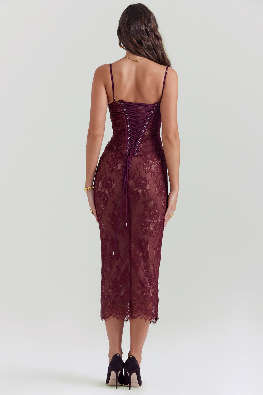 Drune | Midi Kleid aus Bordeauxrotem Spitze