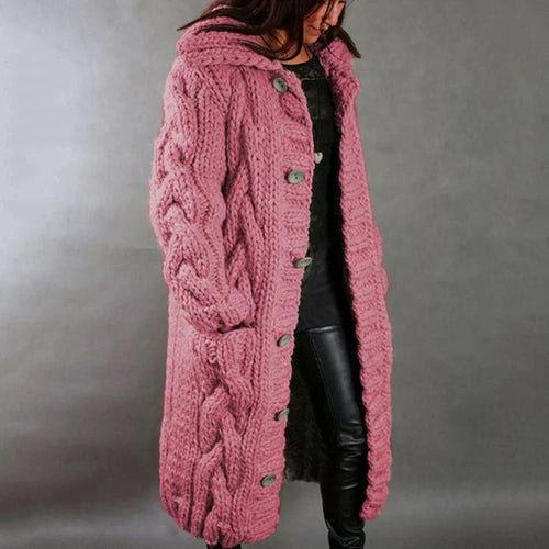 Drune | Strickmantel - Oversized Fit - Wollmischung - Kabelmuster - Langes Modell - Kapuze