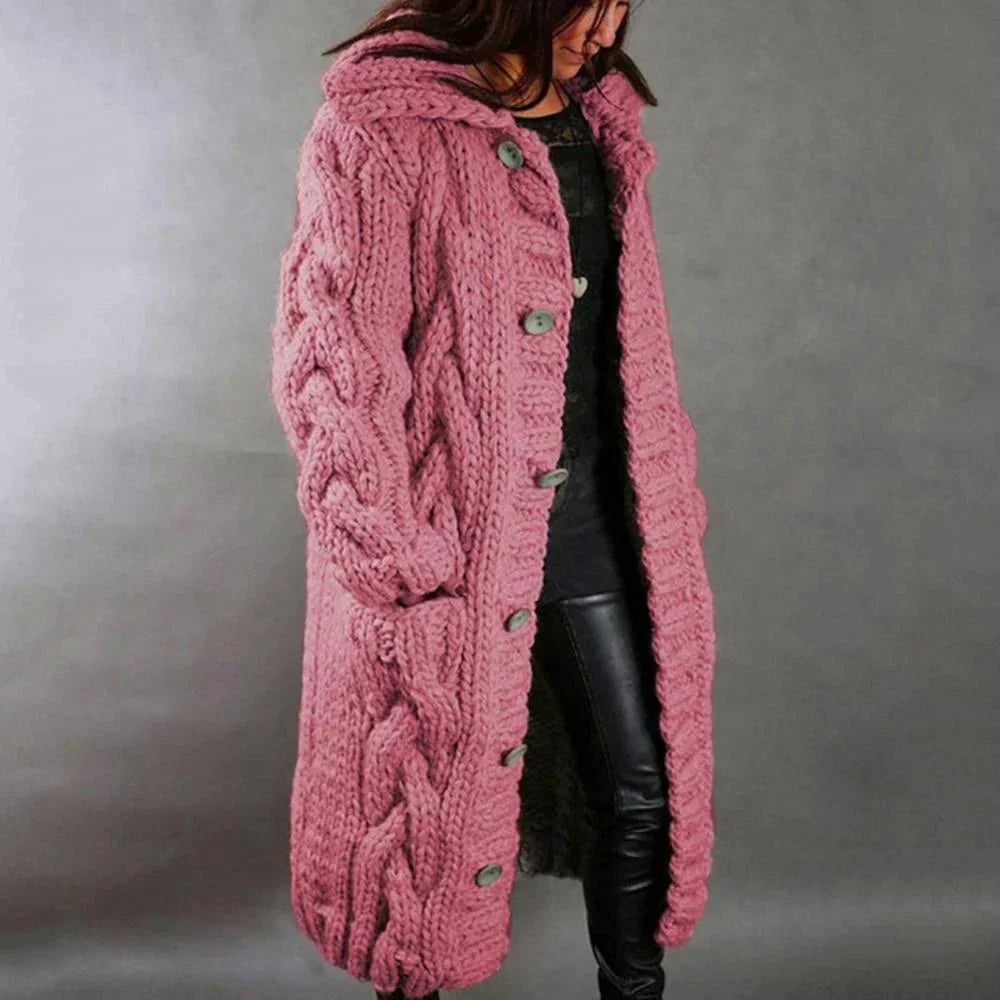 Drune | Strickjacke Übergroß Fit Kabelmuster Langer Kapuzenpullover Stil
