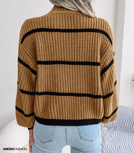 Drune | Gemütlicher Rollkragenpullover mit Streifenmuster für Frauen