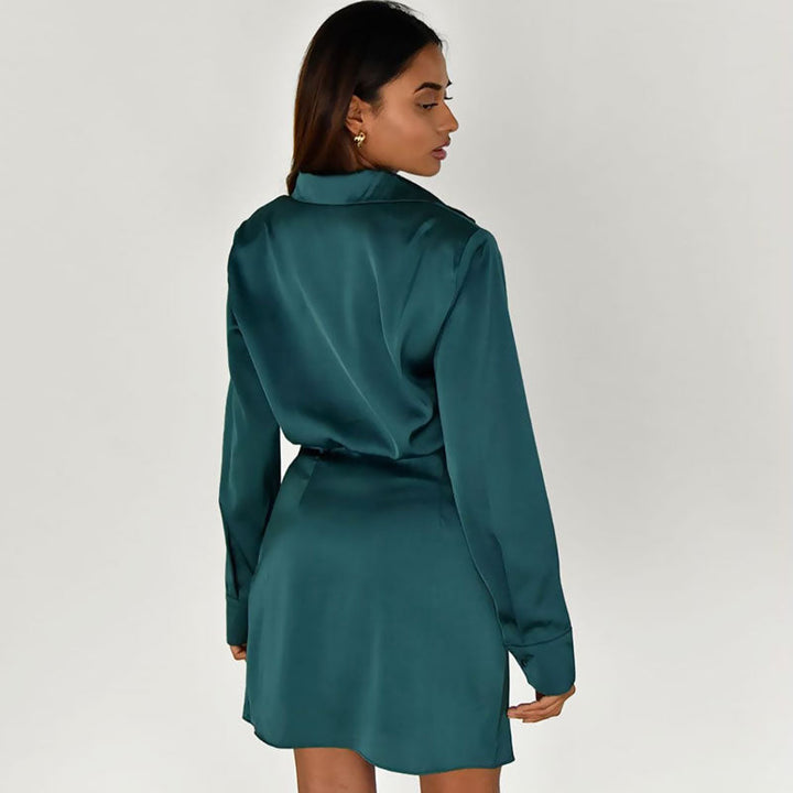 Drune | Satin-Minikleid mit V-Ausschnitt und Raffung