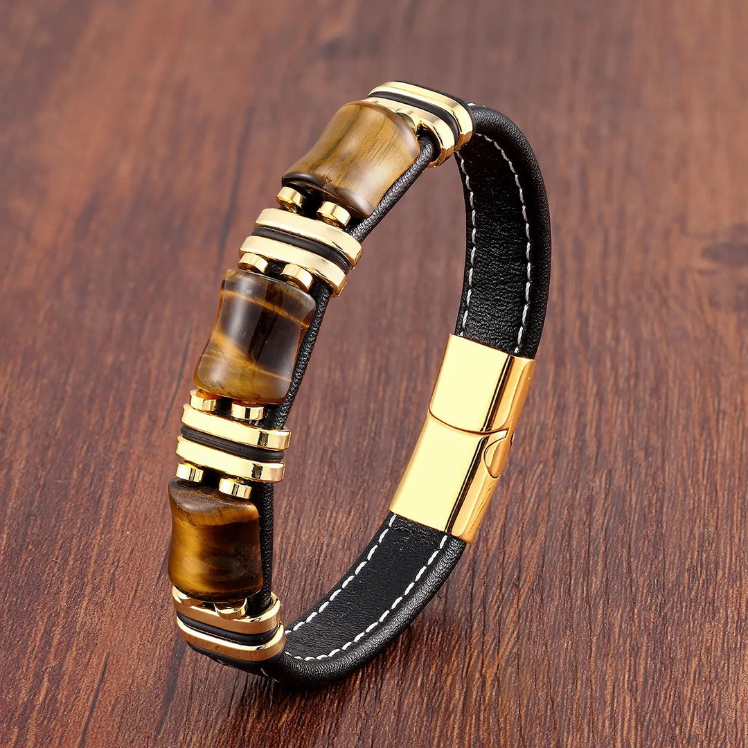 Drune | Tigerauge Naturstein Lederarmband