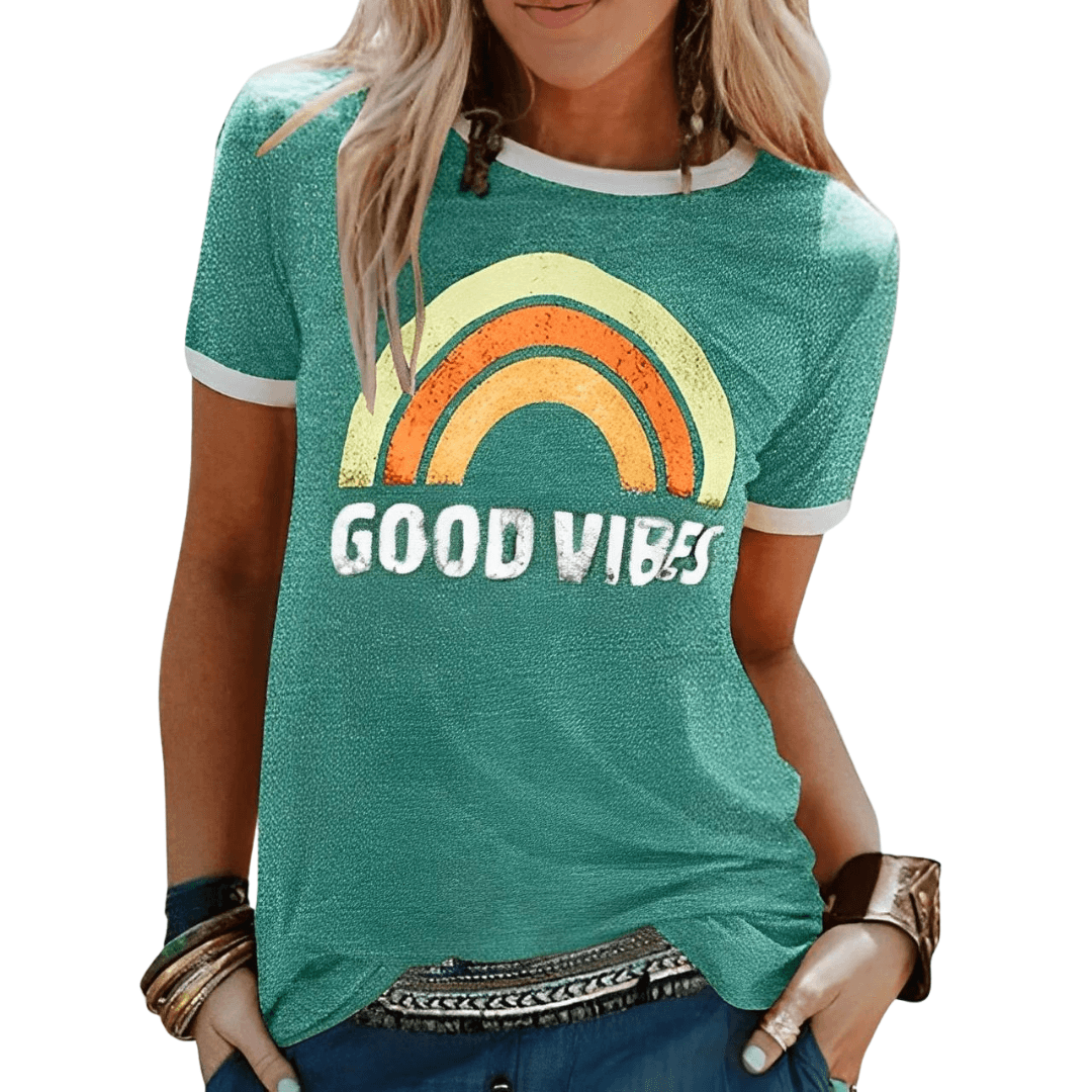 Drune | Retro Good Vibes Grafik T-Shirt für Damen