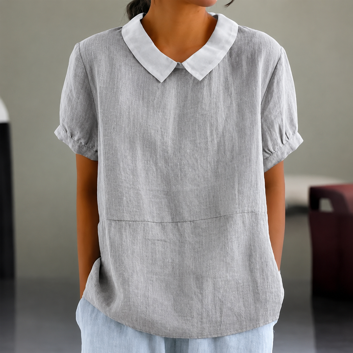 Drune | Bequeme Baumwoll Leinen Bluse mit Peter Pan Kragen