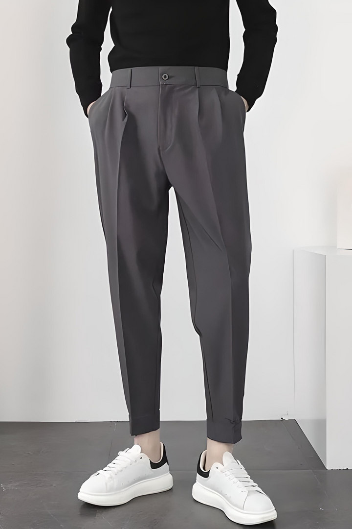 Drune | Herren High Waist Hose Weiß Stoffhose
