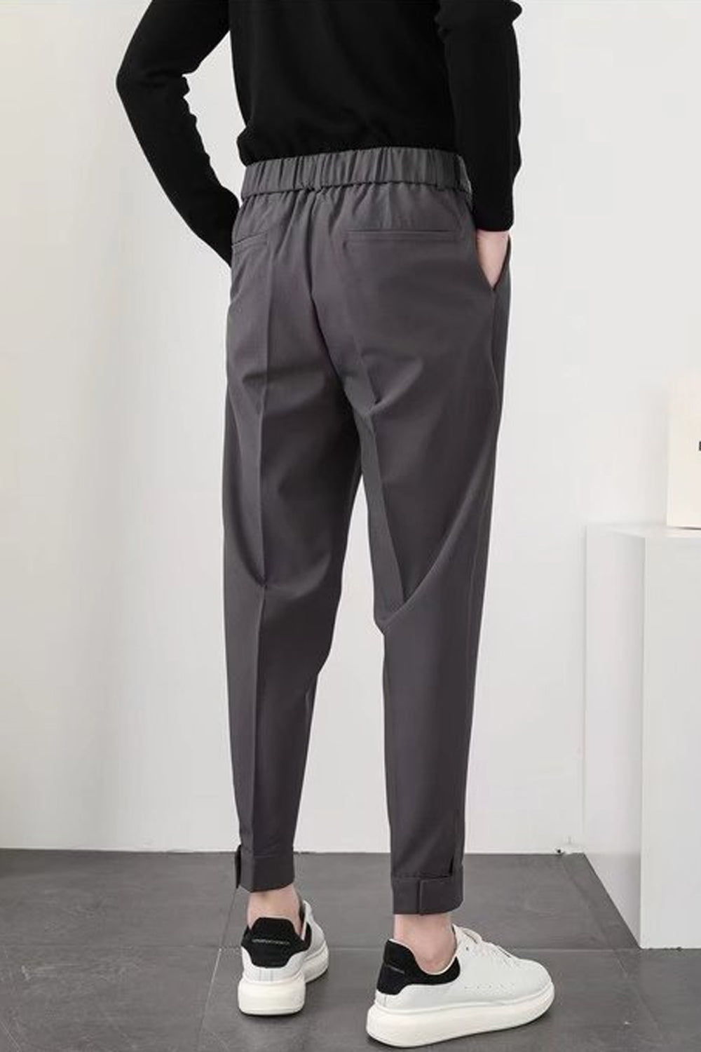 Drune | Herren High Waist Hose Weiß Stoffhose