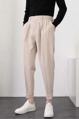 Drune | Herren High Waist Hose Weiß Stoffhose