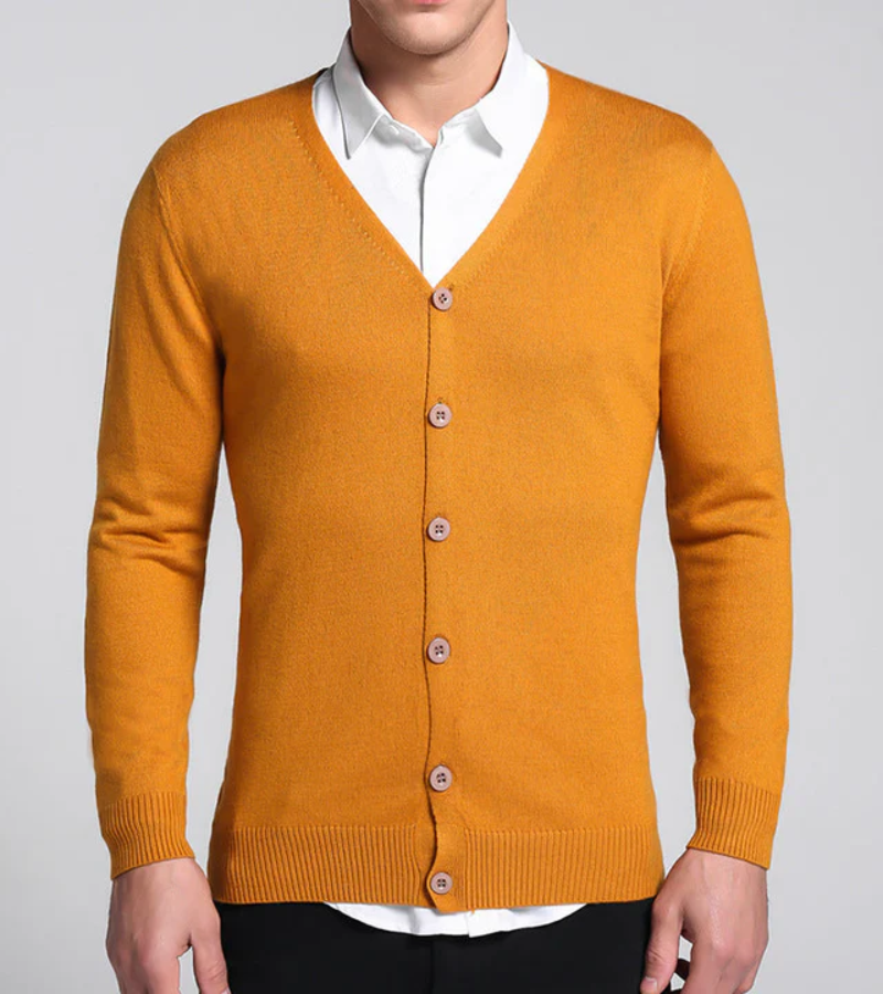 Drune | Warme Langärmelige Schlanke Passform V-ausschnitt Strickjacke mit Knöpfen