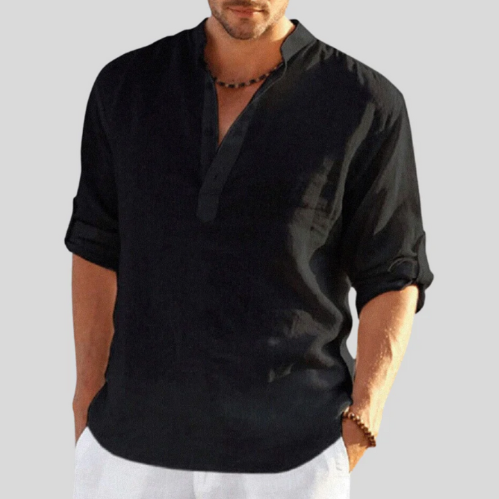 Drune | Herren Langarm Poloshirt Schwarz