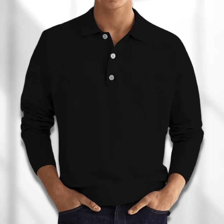 Drune | Herren Langarm Poloshirt Schwarz