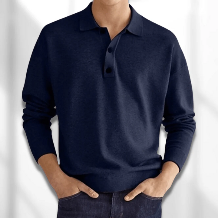Drune | Herren Langarm Poloshirt Schwarz