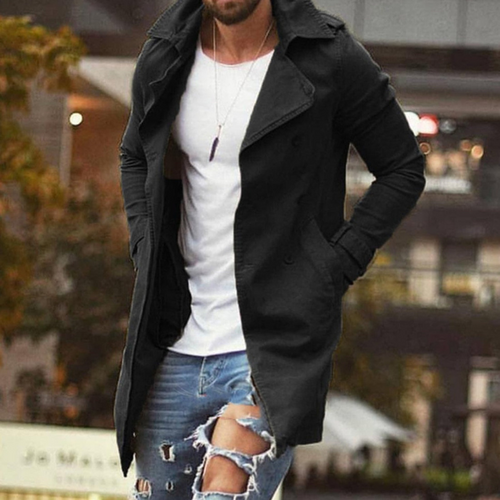 Drune | Herren Schwarzer Trenchcoat Lange Jacke