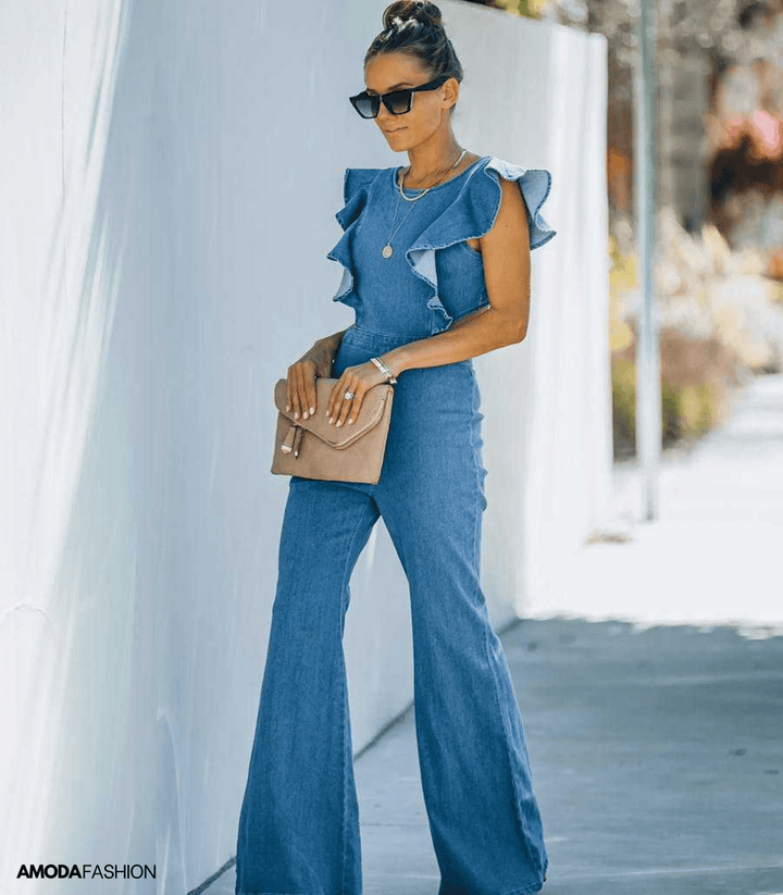 Drune | Hochwertige Denim-Jumpsuits mit ausgestellten Ärmeln