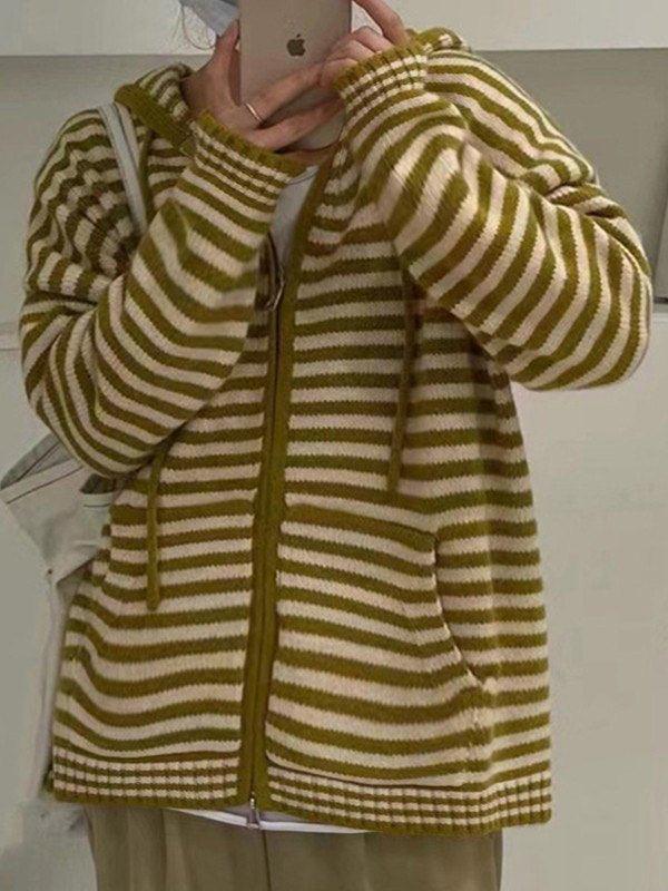 Drune | Cozy striped hooded cardigan with zipper