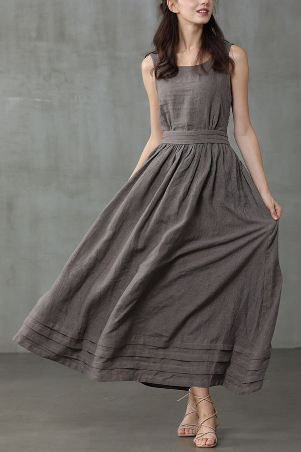 Drune | Cross Back O-Hals Maxikleid Leinen