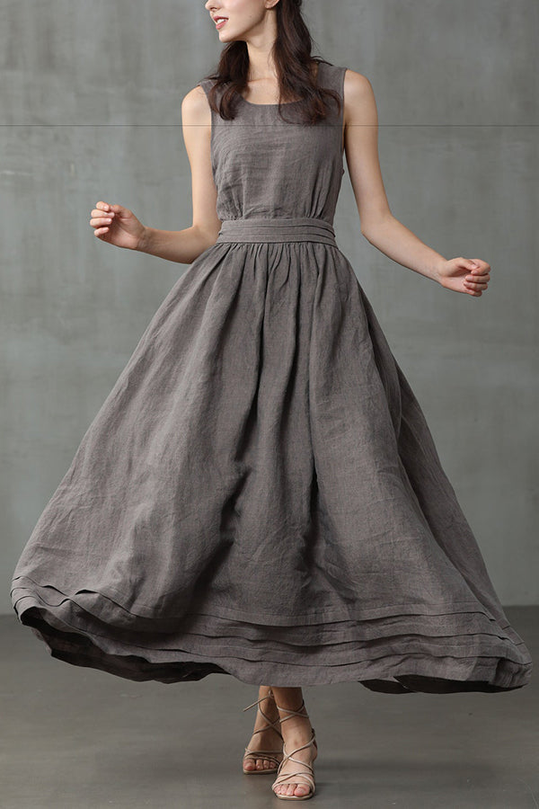 Drune | Cross Back O-Hals Maxikleid Leinen