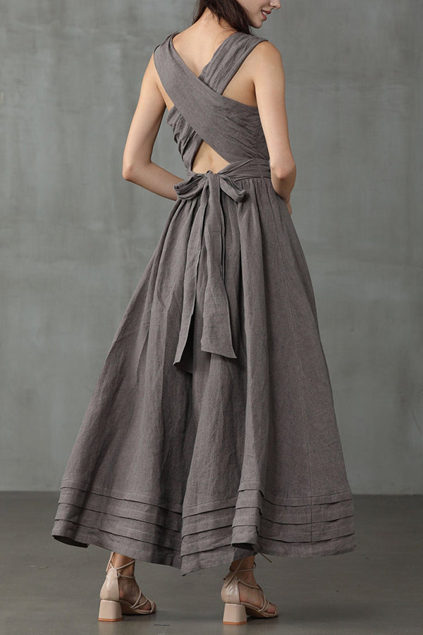 Drune | Cross Back O-Hals Maxikleid Leinen