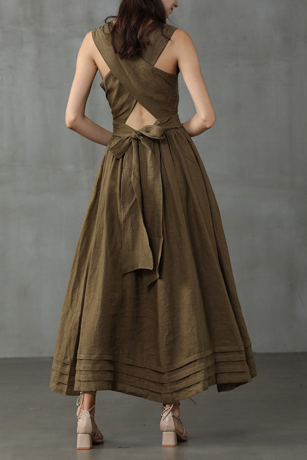 Drune | Cross Back O-Hals Maxikleid Leinen