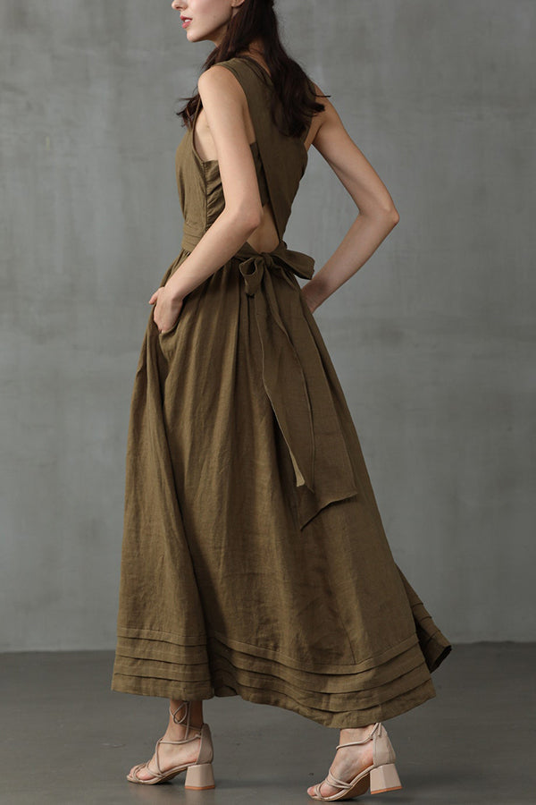 Drune | Cross Back O-Hals Maxikleid Leinen