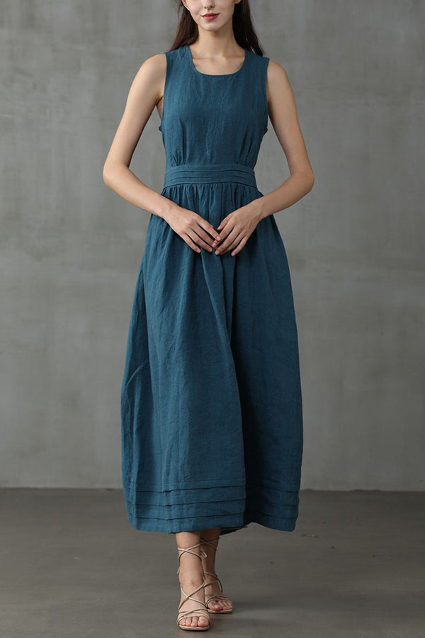 Drune | Cross Back O-Hals Maxikleid Leinen
