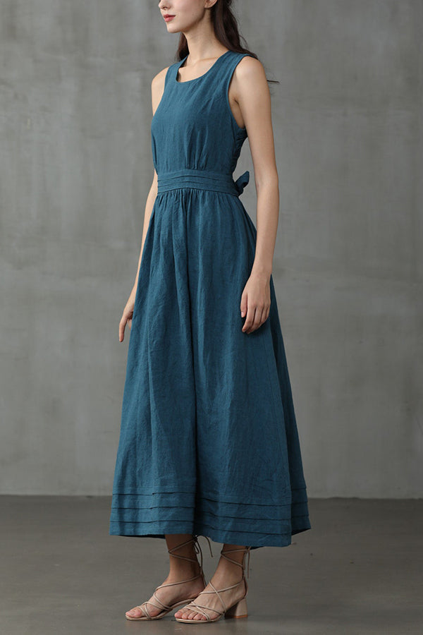 Drune | Cross Back O-Hals Maxikleid Leinen