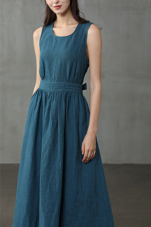 Drune | Cross Back O-Hals Maxikleid Leinen