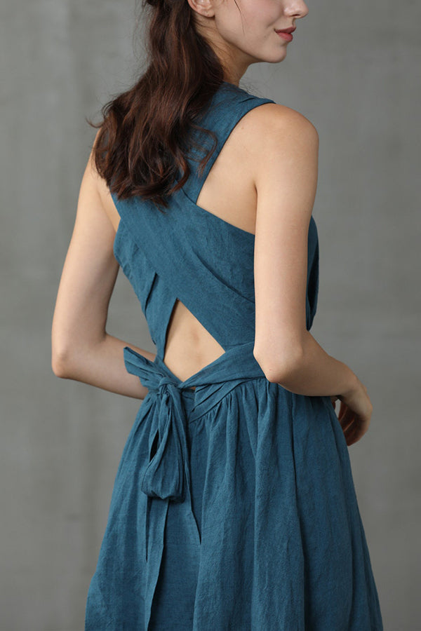 Drune | Cross Back O-Hals Maxikleid Leinen
